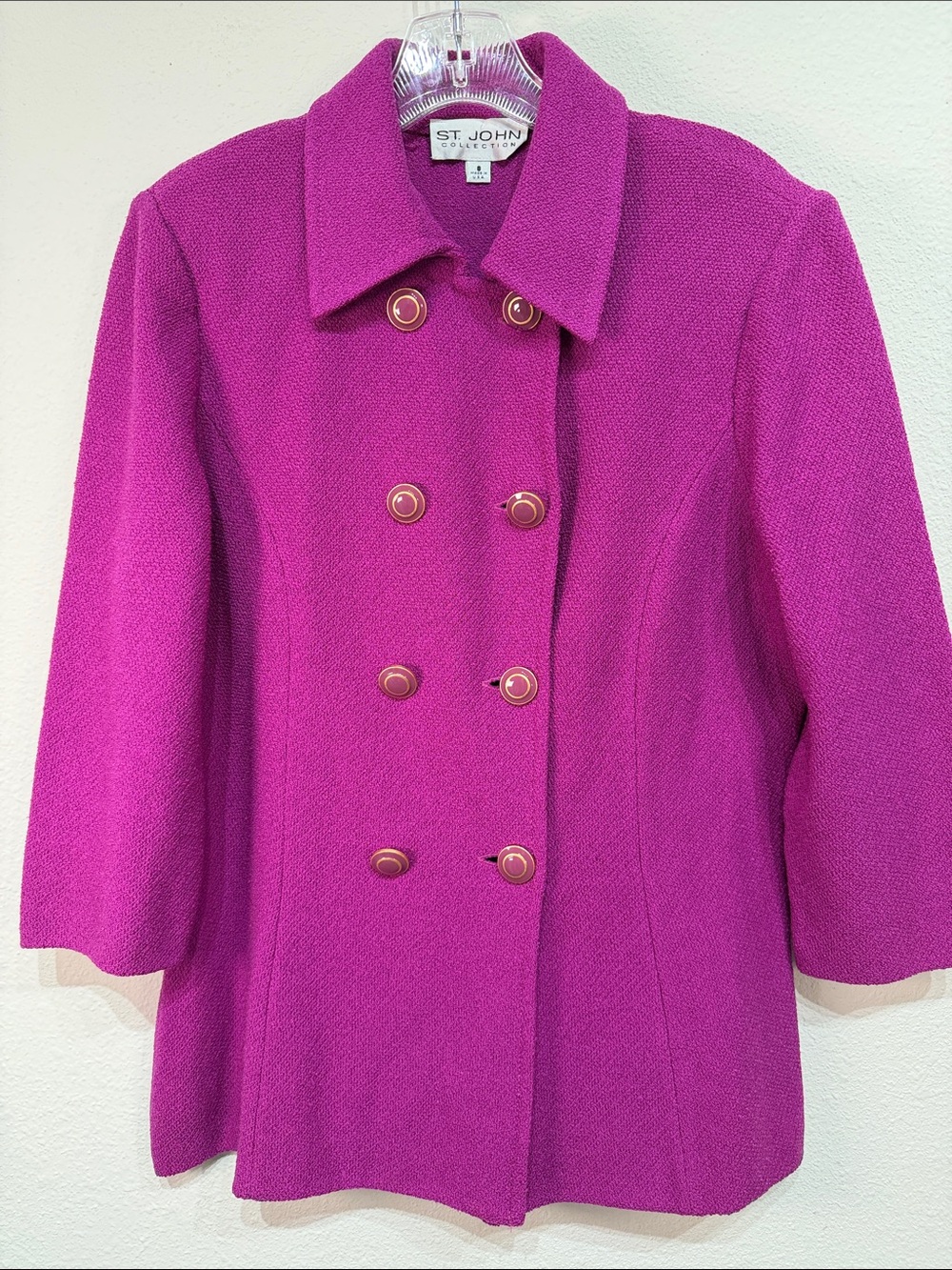 St. John Collection Magenta Santana Knit Jacket Size 8 Double Breasted Designer - Picture 2 of 9